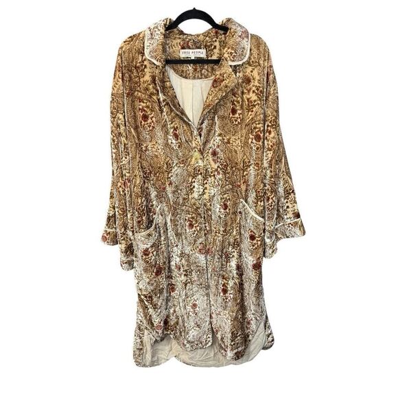 Free People Sweet Escape Boho Paisley Floral Printed Velvet Trench Duster Large - Picture 3 of 14